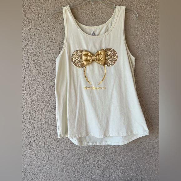 Disney Tops - Disney Cream Tank Top with Gold Minnie Ears